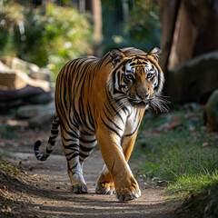 Obraz premium Full body image of a tiger walking, side view, photography, clean background