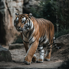 Obraz premium Full body image of a tiger walking, side view, photography, clean background