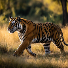 Fototapeta premium Full body image of a tiger walking, side view, photography, clean background