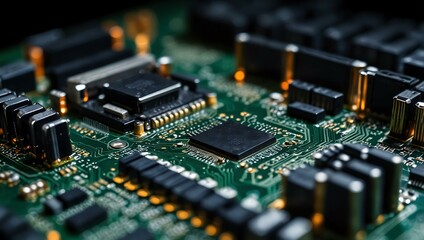 Obraz premium Computer motherboard with electronic pulses flowing.