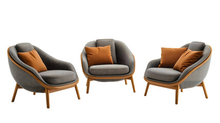 Naklejka premium Isolated modern lounge chair with wooden frame and comfortable fabric seat, perfect for relaxation and stylish home decor