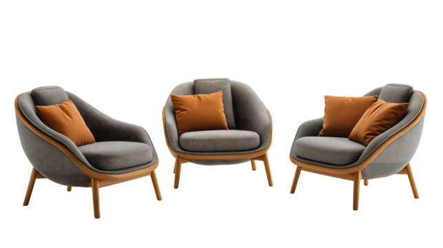 Isolated modern lounge chair with wooden frame and comfortable fabric seat, perfect for relaxation and stylish home decor