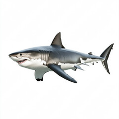 Fototapeta premium A scientific-style photograph of a great white shark in a lateral view, set against a pure white background. 