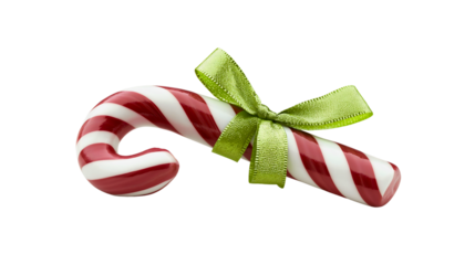 Isolated red and white candy cane with festive spiral pattern, symbolizing holiday celebration and Xmas decor, perfect for winter treats, seasonal dessert, and sweet peppermint snack during Christmas