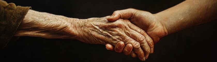A close-up of two hands, symbolizing connection, support, and unity between generations.
