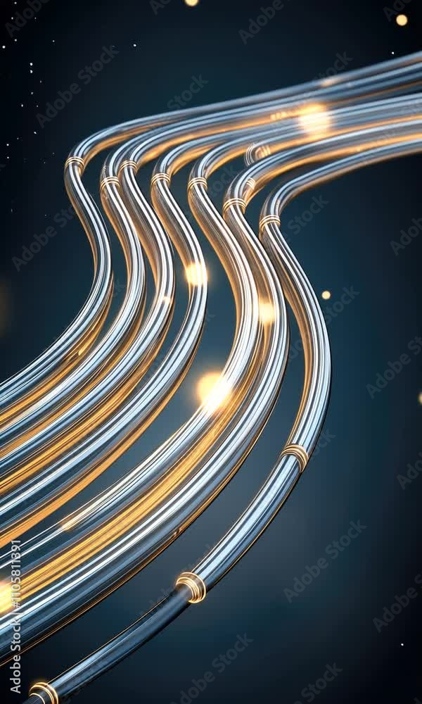 Poster winding light trails flow through a dark background, creating an intriguing abstract pattern with gl