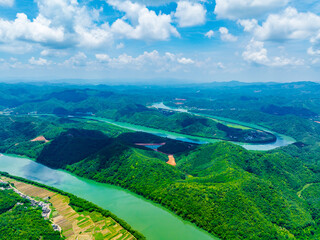 Aerial photography of the beautiful scenery of Hejiang River in Fengkai, Zhaoqing, Guangdong