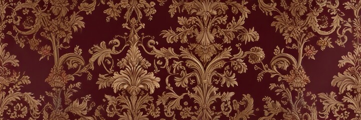 Fototapeta premium Rich burgundy and gold wallpaper with intricate details, luxury, vintage