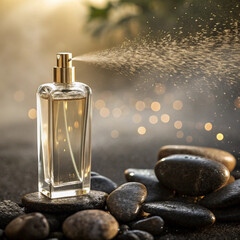 Elegant perfume bottle with natural background