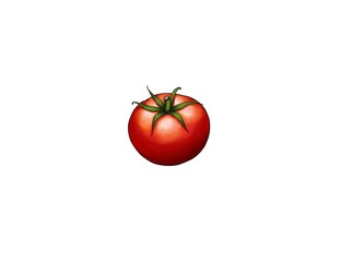 Fresh Ripe Tomato Illustration - Vibrant Red Tomato with Stem and Leaves on White Background