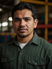 Fototapeta premium Confident Hispanic male factory worker candid shot.