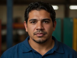 Obraz premium Confident Hispanic male factory worker.