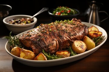 Roasted Leg of Lamb with Rosemary, Potatoes, and Herbs
