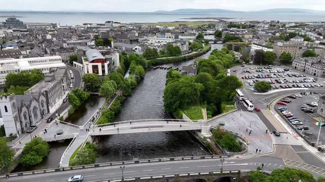 Aerial view of the River Corrib in Galway, Ireland