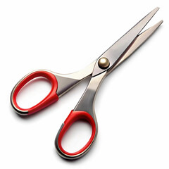 A pair of scissors with sharp metal blades and ergonomic handles,