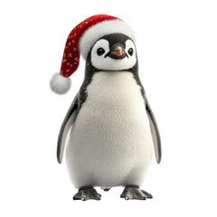 Fototapeta premium Adorable penguin in Santa hat on transparent background