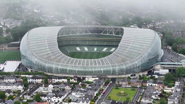 Aerial view of Aviva Stadium (also known as Lansdowne Road) in Dublin, Ireland
