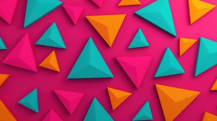 Colorful Geometric Shapes on Bright Pink Background for Creative Designs