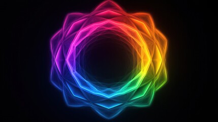 Fototapeta premium Colorful geometric pattern with glowing lines in vibrant rainbow hues on dark background