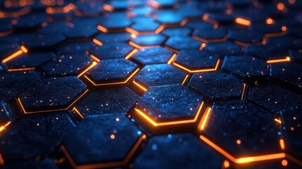 Fototapeta premium Futuristic Hexagonal Pattern with Glowing Lines and Sparkling Texture Background