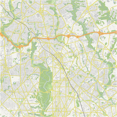 Map of Silver Spring in Maryland in a normal road map style. Contains layered vector with roads water, parks, etc.
