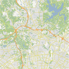 Map of Towson in Maryland in a normal road map style. Contains layered vector with roads water, parks, etc.