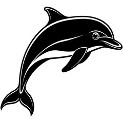 Full size dolphin vector black silhouette illustration on a white background