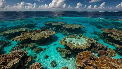 Naklejka premium Coral reef seascape in turquoise waters of the Caribbean.