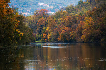 adda river during the autumnal season, lecco