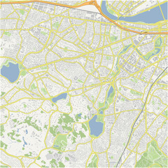 Map of Brookline in Massachusetts in a normal road map style. Contains layered vector with roads water, parks, etc.
