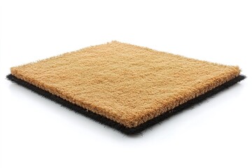 Beige doormat with black edges on white.