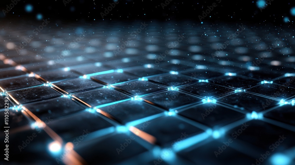 Poster dynamic digital grid futuristic environment abstract visuals technology concept illuminated patterns