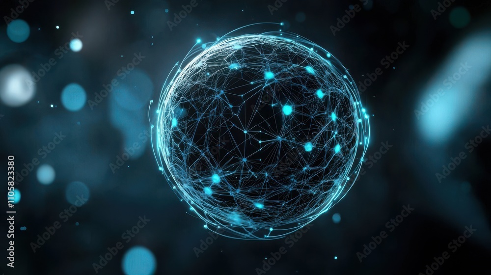 Poster digital sphere visualization global tech hub abstract graphic high-tech environment futuristic viewp