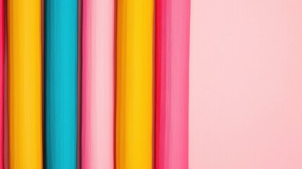 Obraz premium Vibrant Colorful Rolls of Paper Against Soft Pink Background for Creative Projects