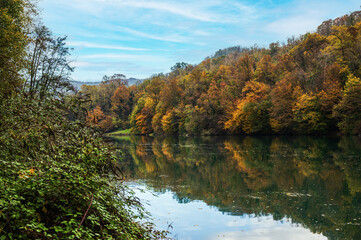 adda river during the autumnal season, lecco