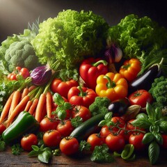 Vibrant Farm-Fresh Vegetables on a Rustic Wooden Table