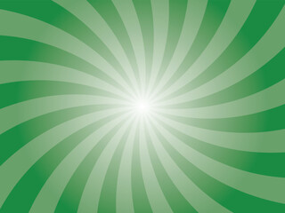 Green sunburst background. India green radial retro glowing rays banner. Abstract retro whirlwind starburst vector abstract background. Twisted radial illustration.