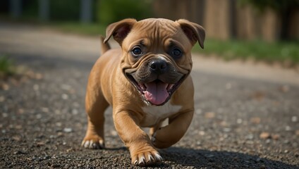 Fototapeta premium Cute American Bully puppy in a playful moment.
