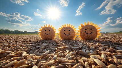 A clip art of a cheerful sun with a rainbow extending outward on a white background