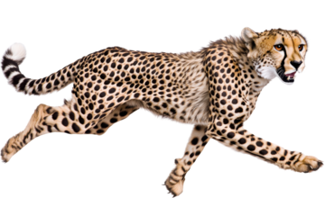 A cheetah running swiftly through its natural habitat, showcasing its elegance and speed. transparent background.