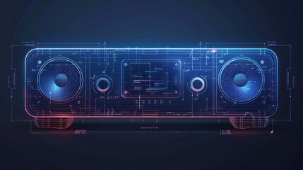 Fototapeta premium Futuristic stereo system with glowing circuit design.