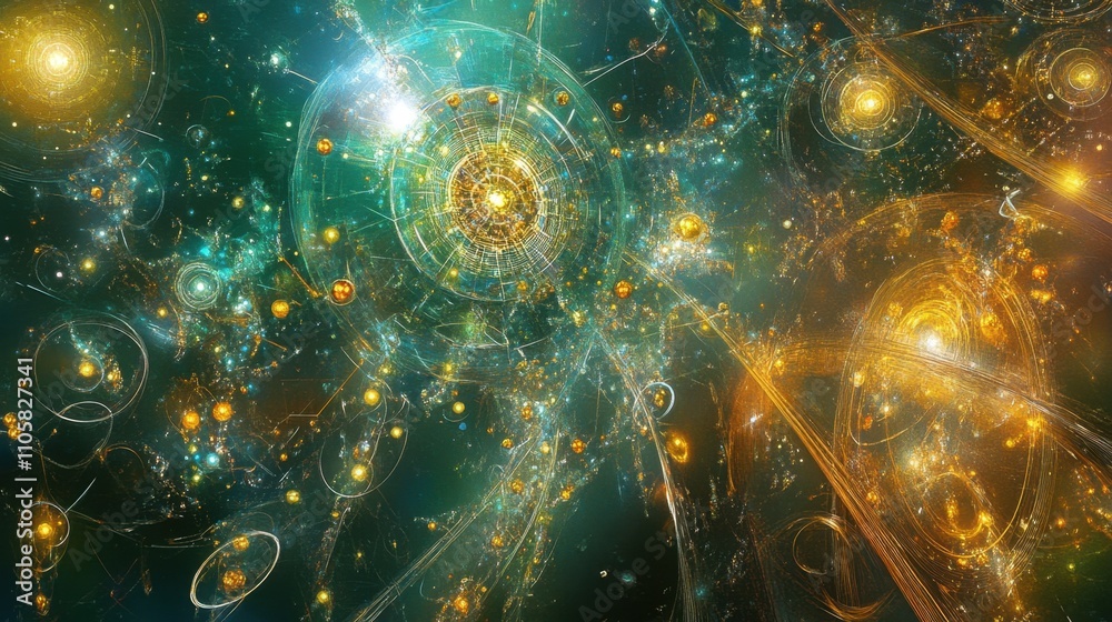 Poster a futuristic visualization of quantum simulation, highlighting dynamic models of complex systems in 