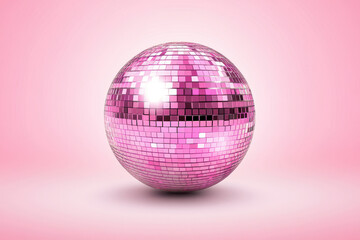A vibrant pink disco ball reflecting colorful lights in a playful setting. isolated on white background.