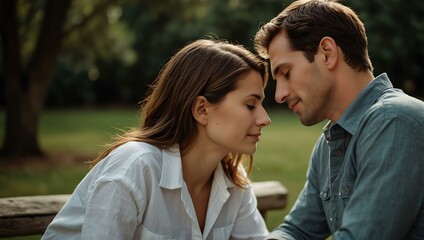 Obraz premium Couple sharing a quiet, intimate moment.