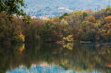 adda river during the autumnal season, lecco