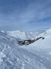 Panoramic snow view in ski resort Val Thorens ,France. Alps mountains