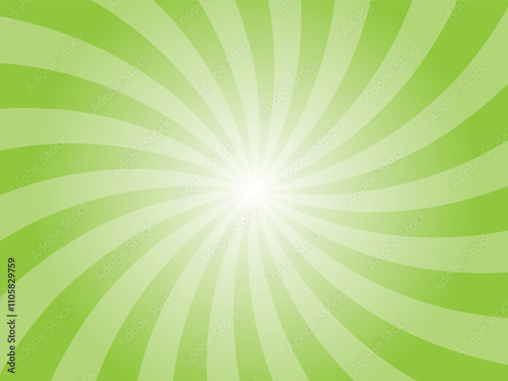 Poster green sunburst background. lawn green radial retro glowing rays banner. abstract retro whirlwind sta