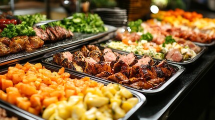 Obraz premium Delicious Roast & Vegetable Buffet at a Festive Gathering. AI Generated