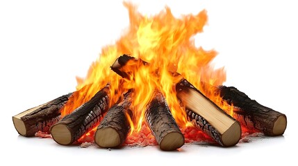 A clip art of a roaring campfire with logs stacked neatly on a white background