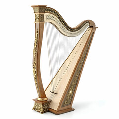 A beautifully crafted harp featuring elegant strings